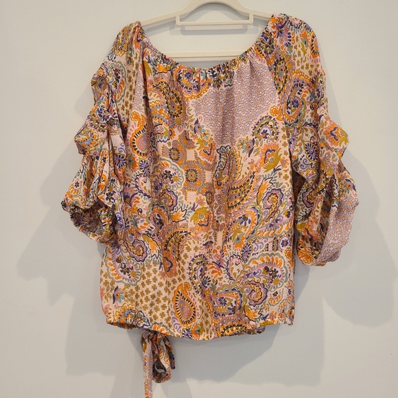 CeCe Paisley Print Tiered Gathered Sleeve Blouse - Picture 5 of 8